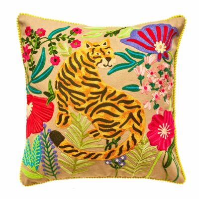 Embroidered Tiger Cushion Cover