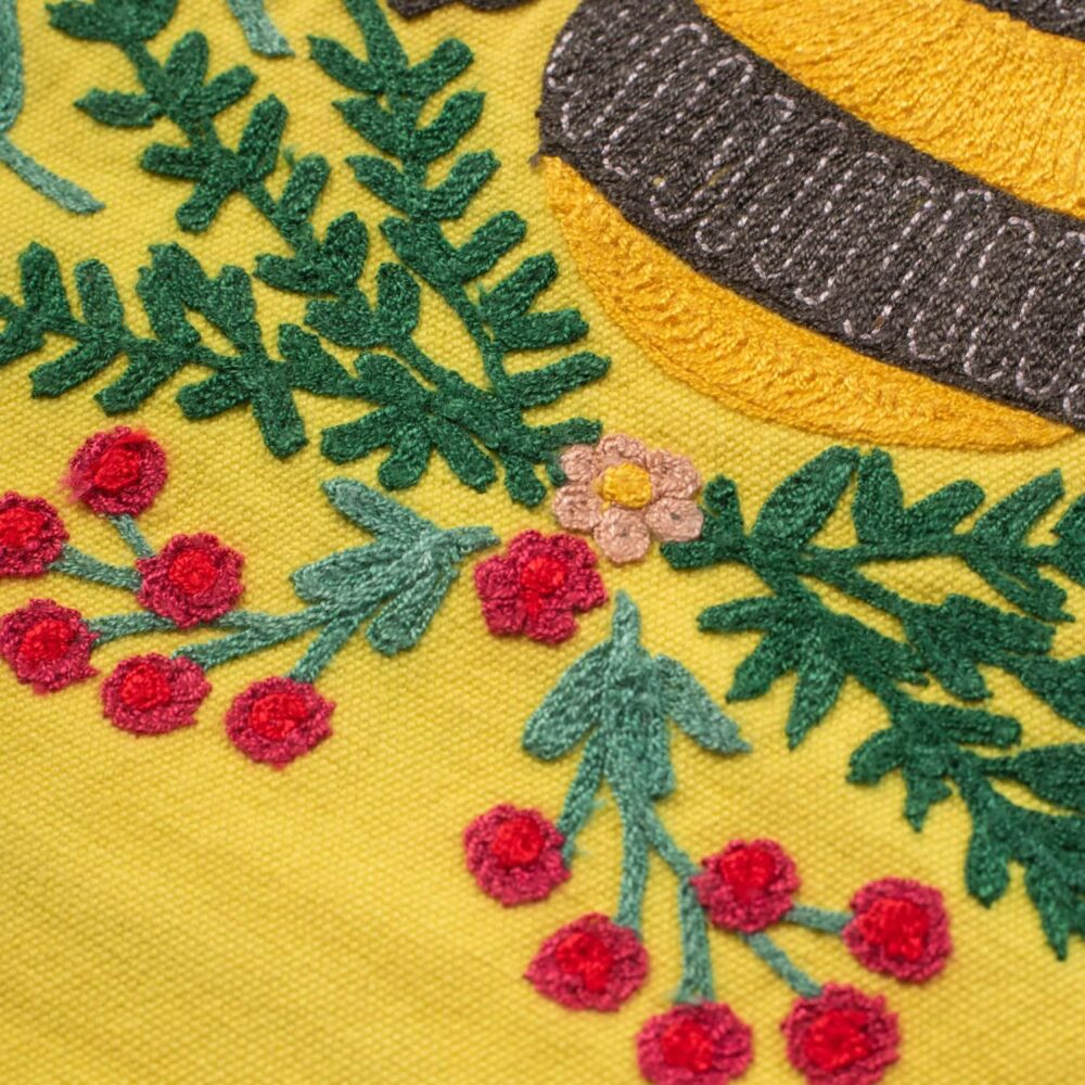 Ian Snow Embroidered Bee Cushion Cover - closeup