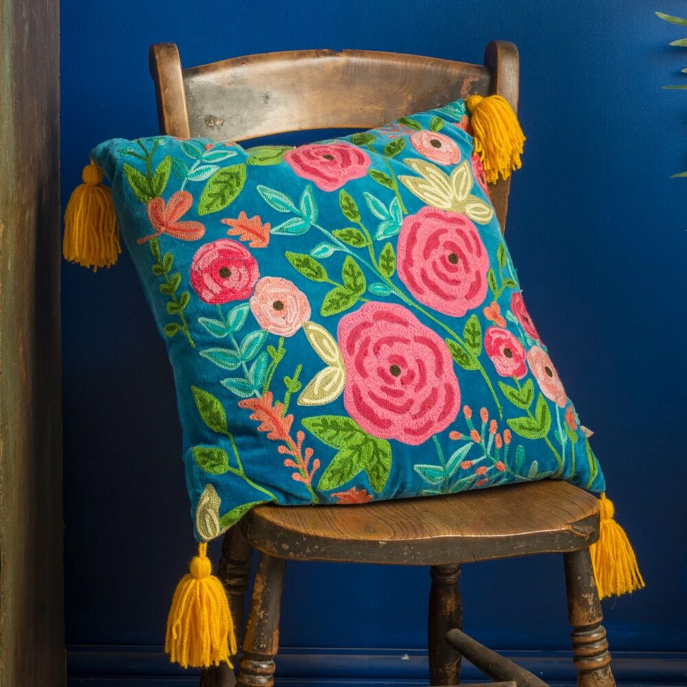 Ian Snow Embroidered Roses Cushion