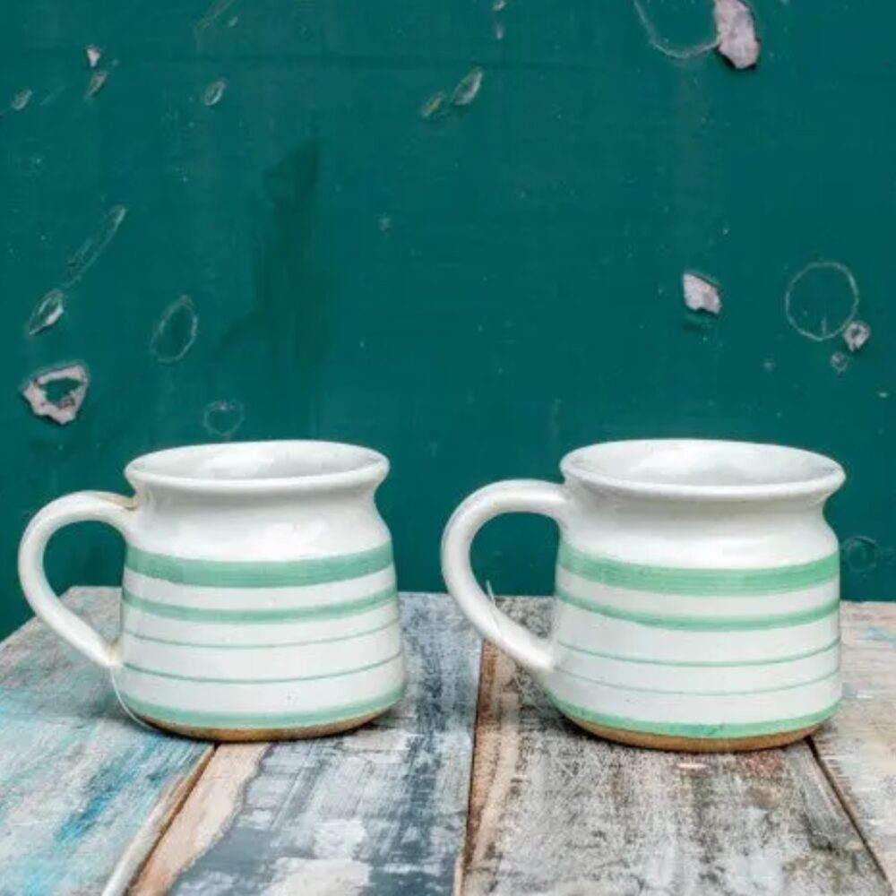 New Overseas Handmade Ceramic Mug - Green Stripe
