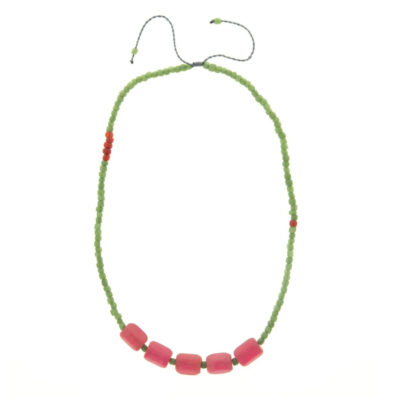 Just Trade Fire Glass Bead Simple Necklace – Red & Green