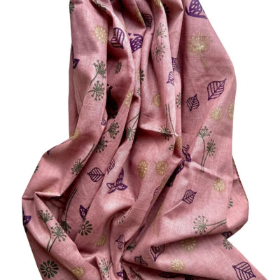 Namaste Mountain Hare printed cotton scarf shown in dusty pink