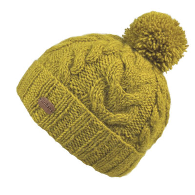 Kusan Bobble Hat Cable Turn Up Yellow