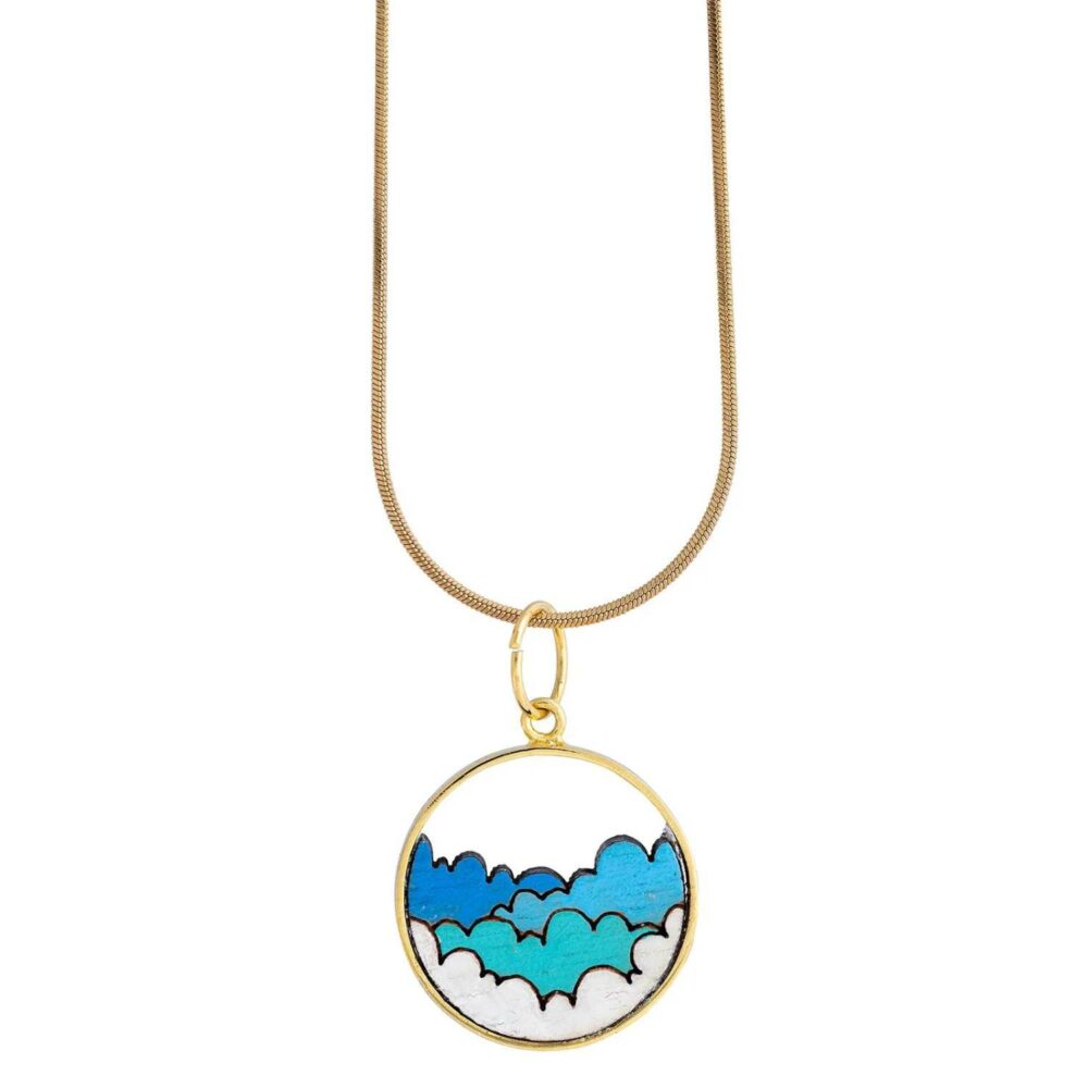 upcycled necklace gold plated with clouds on