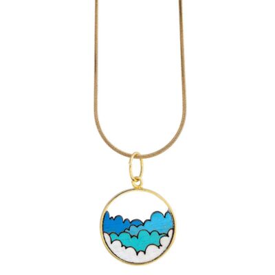upcycled necklace gold plated with clouds on