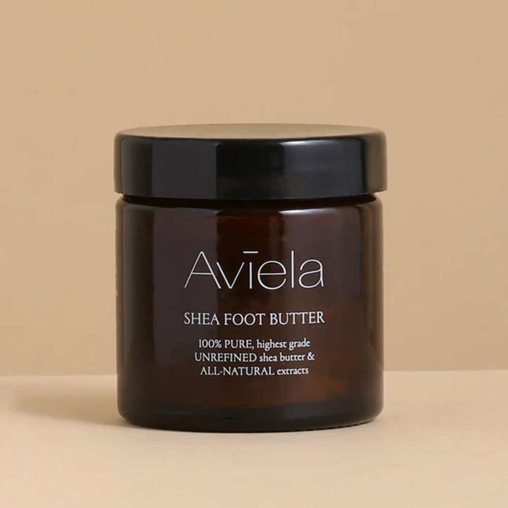 glass container of Aviela Foot Butter