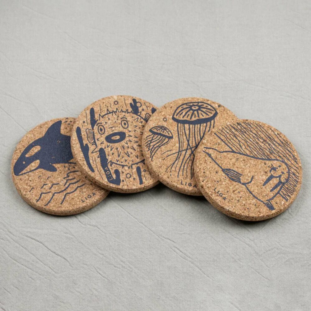 set of 4 coasters with sea creatures on
