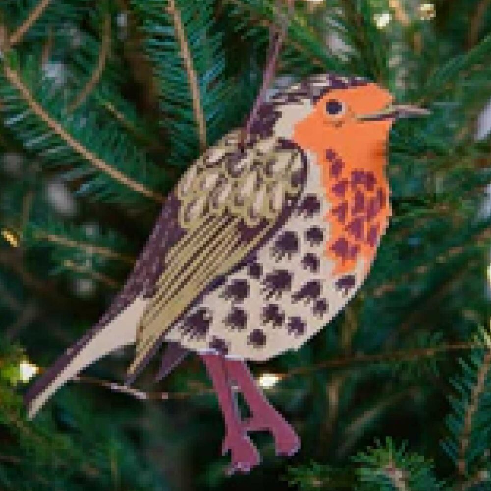 bird 3 (robin) shown in 3D hanging from Christmas Tree