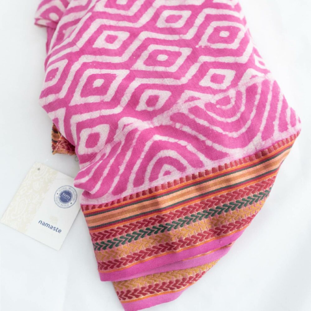 Namaste block print scarf with sari detail
