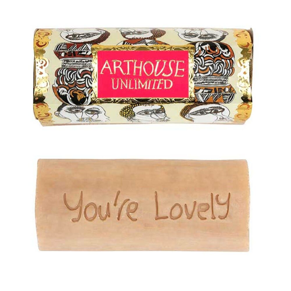 ARTHOUSE Unlimited Figureheads Soap. Image shows packaging and the soap with "you're lovely" inscription