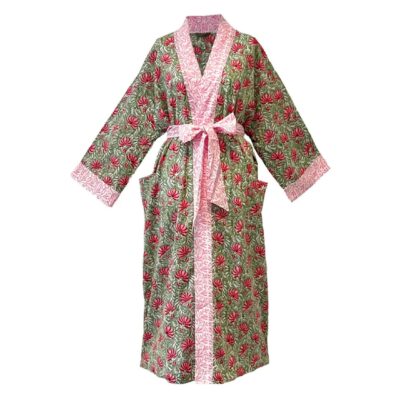 Lime Tree Design Floral Block Print Kimono