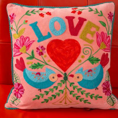Ian Snow Love birds Embroidered Cushion Cover